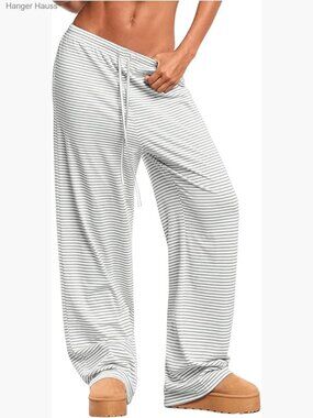 Striped Wide Leg Lounge Pants with Drawstring Elastic Waist